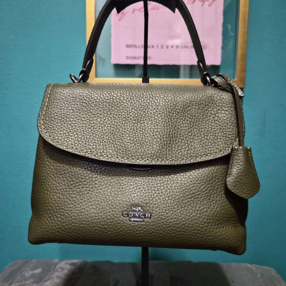 Coach Olive Green Pebbled Leather Top Handle Bag